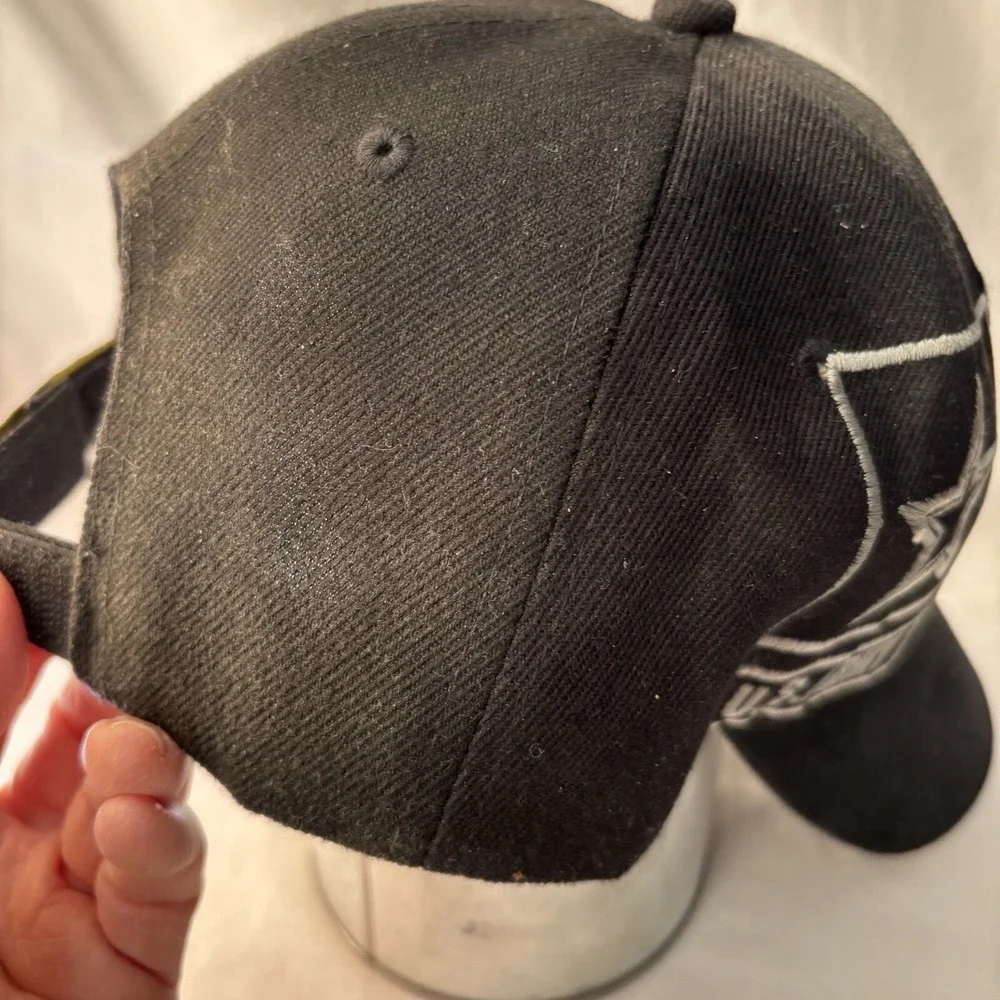 US Army Stitched Stars Hat Cap Hook Loop Back Black Silver Gold